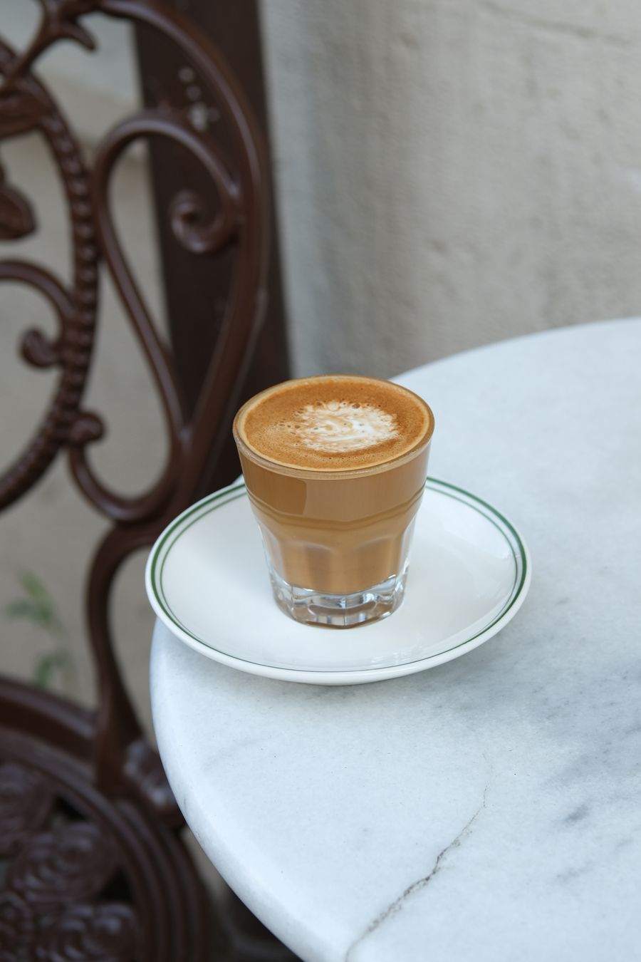 Wedding coffee service — elegant cortado with latte art