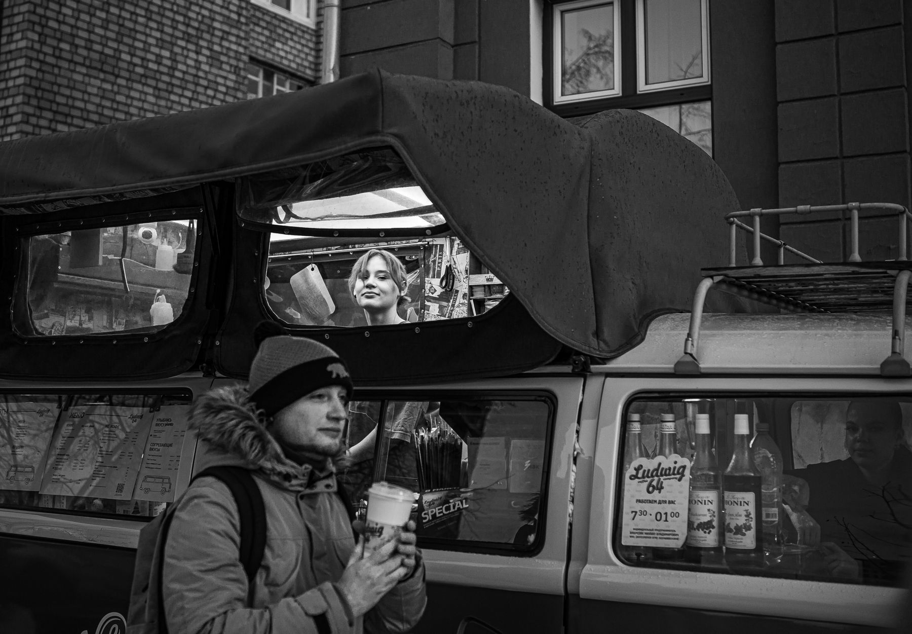 Vintage coffee wagon serving freshly brewed coffee on the roadside