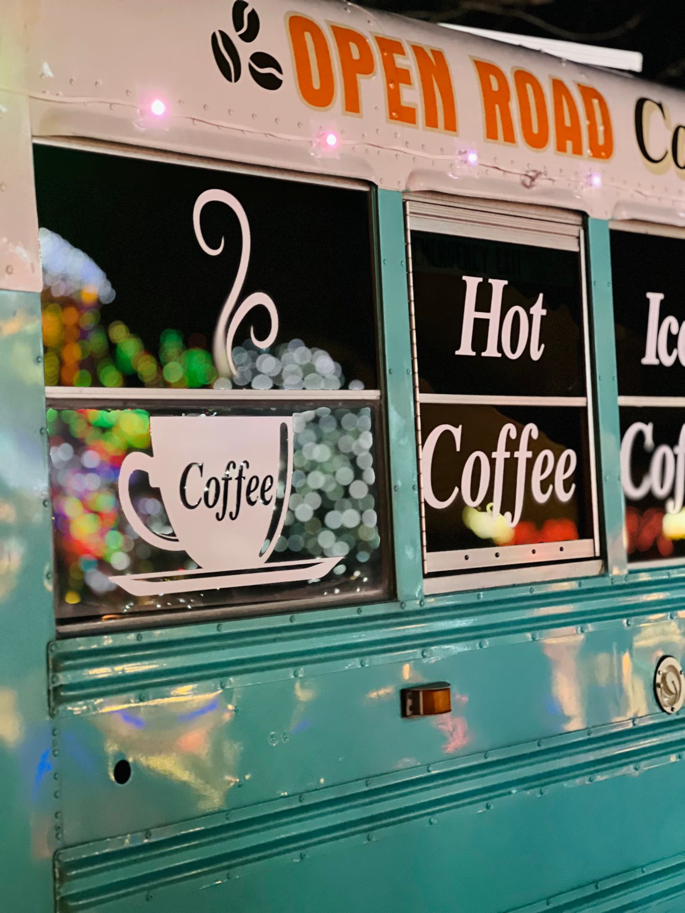 Coffee wagon glowing at night